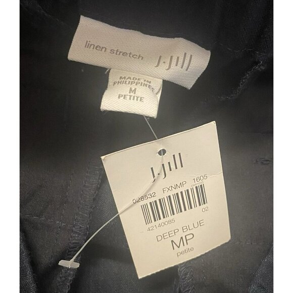 J Jill Linen Stretch Pant Medium Petite Pull On Pockets Cuffed Deep Blue NWT - Picture 6 of 8